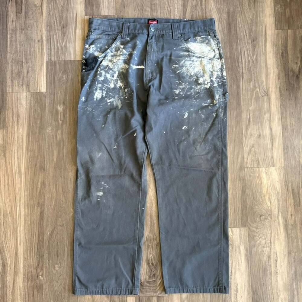 Vintage Wrangler Painter Pants Men's Size 38x30 Distressed Paint Splatter Gray